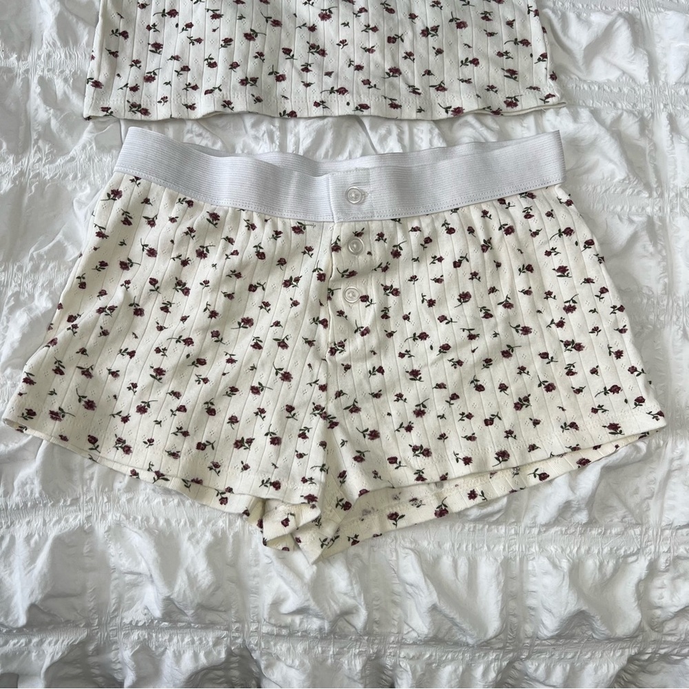 Just Polly Coquette Babydoll Cotton Cami Short Pajama Set Ivory Red Roses - Picture 3 of 5